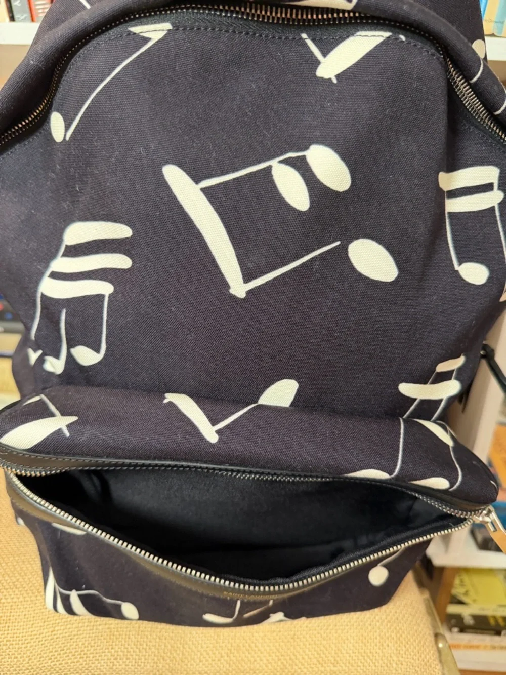 Saint Laurent Black Musical Note Canvas Backpack - Picture 5 of 10